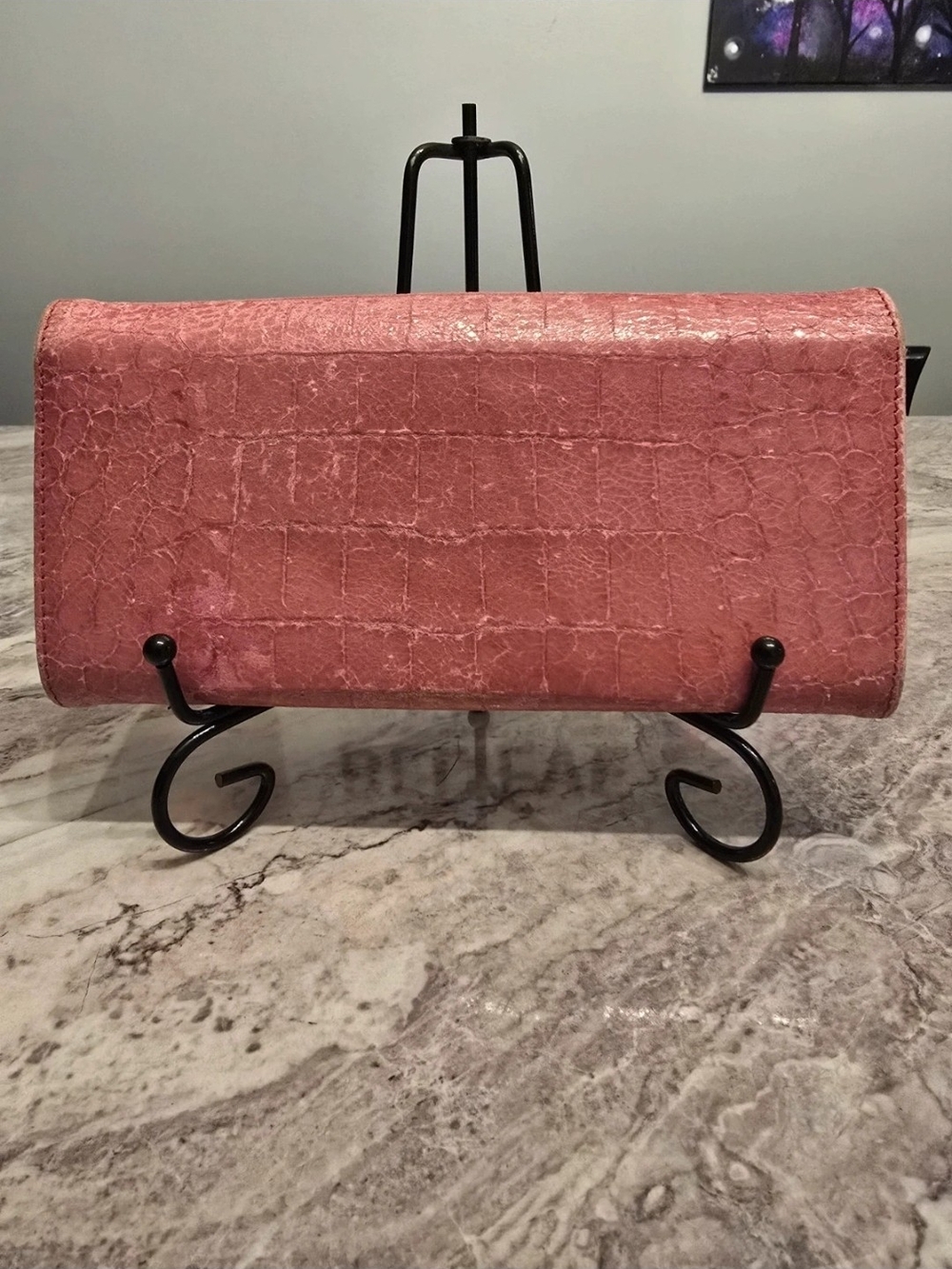 Miu Miu Pink Croc-Embossed Leather Wallet - Picture 3 of 8